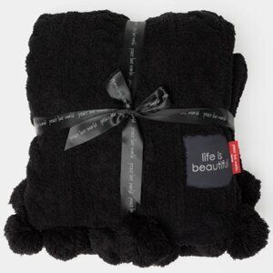 Peace Love World 70x60 Pom Pom Cable Knit Blanket